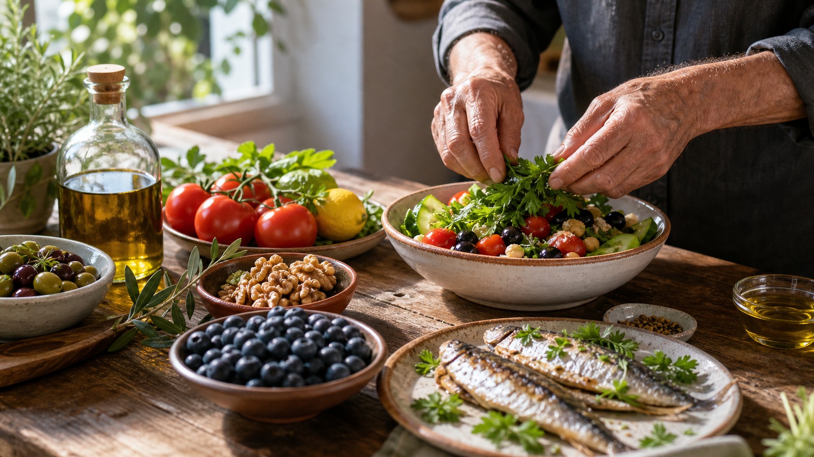 Photorealistic wellness featured image for Best Diet for Longevity: Foods Linked to Healthy Aging