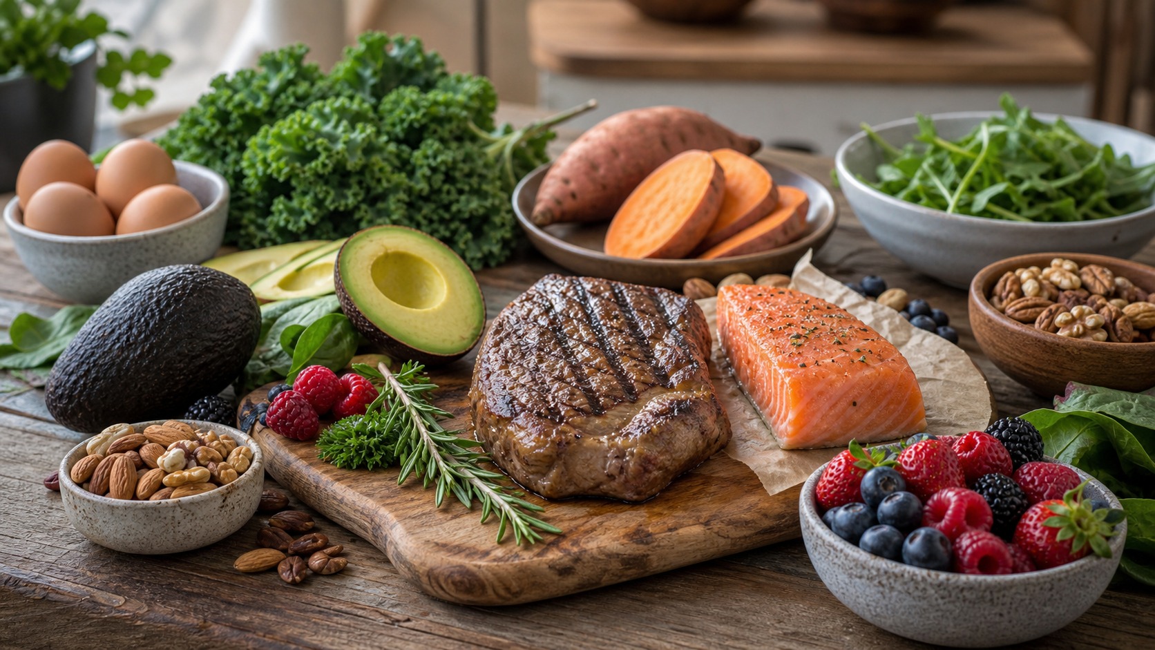Featured image for paleo diet explained: benefits and risks with healthy food and wellness context